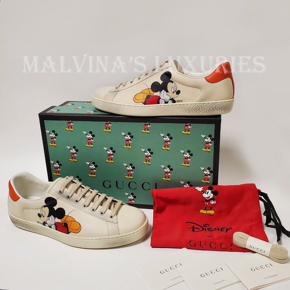 GUCCI SNEAKERS MENS LEATHER DISNEY ACE MICKEY MOUSE SIGNATURE SHOES - Picture 2 of 16